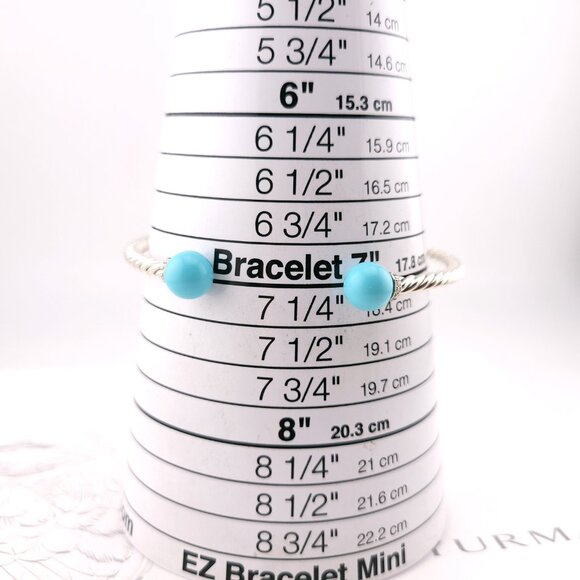 David Yurman Sterling Silver Diamonds & Turquoise Solari 3.5mm Bangle Bracelet - Picture 2 of 10